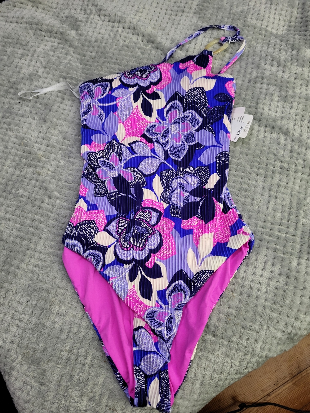 Nwt BECCA Purple Floral‎ One Shoulder Swimsuit Medium